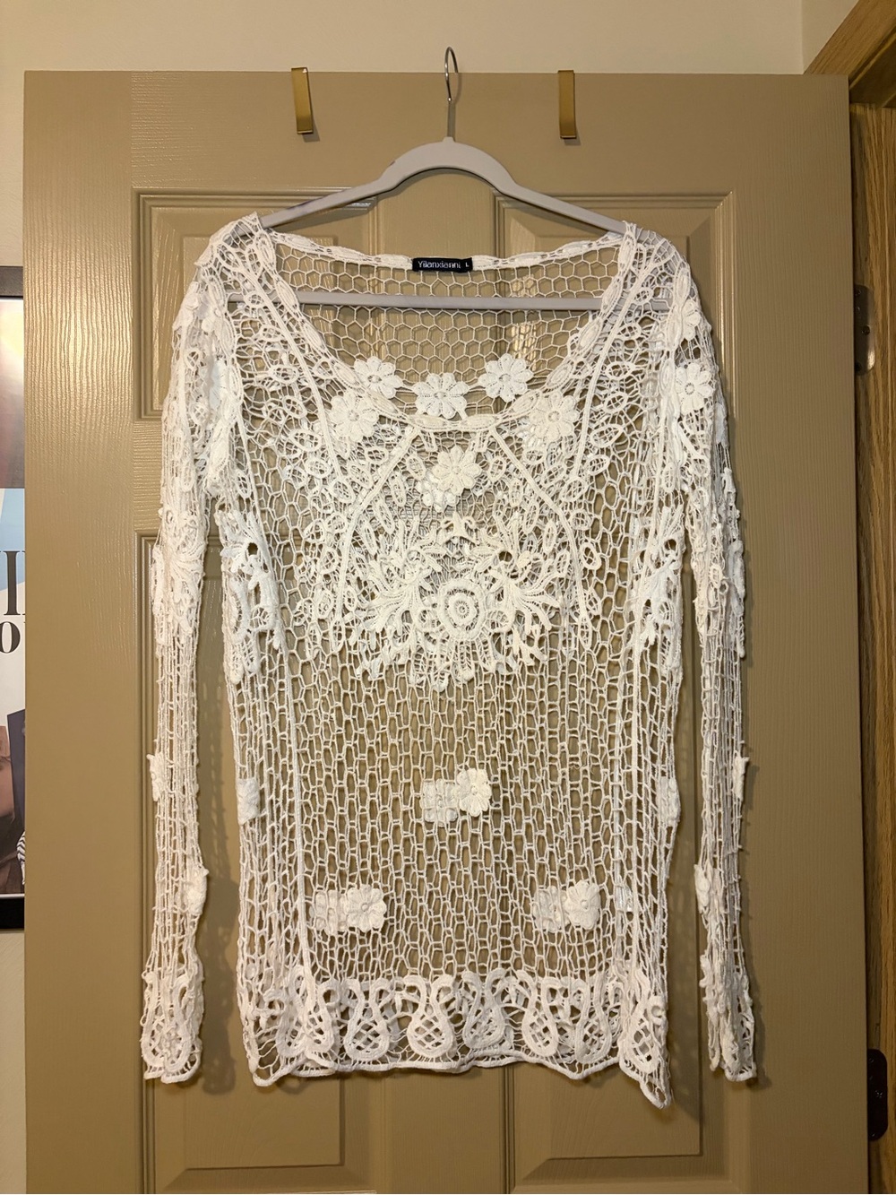 White Crochet Long Sleeve Top